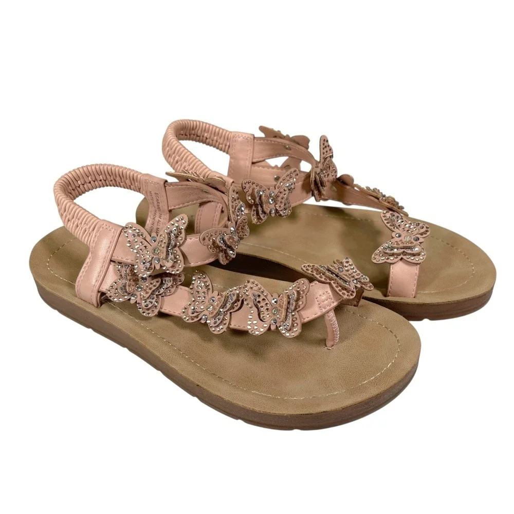 Anni 3M Pink Butterfly Sandals‎ Rhinestone Elastic Slingback Fairycore Sparkly